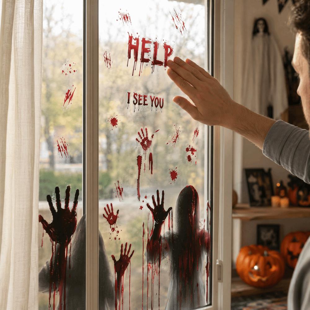 Bloodstained Handprint Scary Ghost Window Sticker Spooky Party Door Stickers Glass Mirror