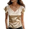 Kurzarmblusen für Damen V-Ausschnitt Satin Raffung Design Elegante Damen-Kurzarmblusen und Damen-Kurzarmtops für den täglichen Gebrauch