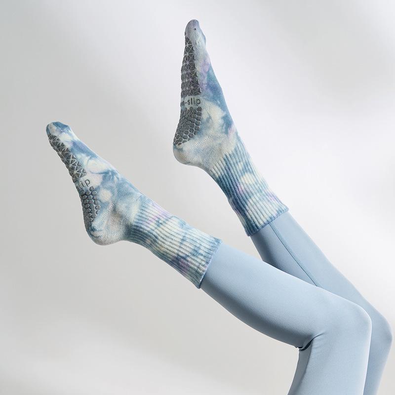 

Spring/Summer Mid-Calf Tie-Dye Non-Slip Yoga & Pilates Socks for Indoor Exercise One Size