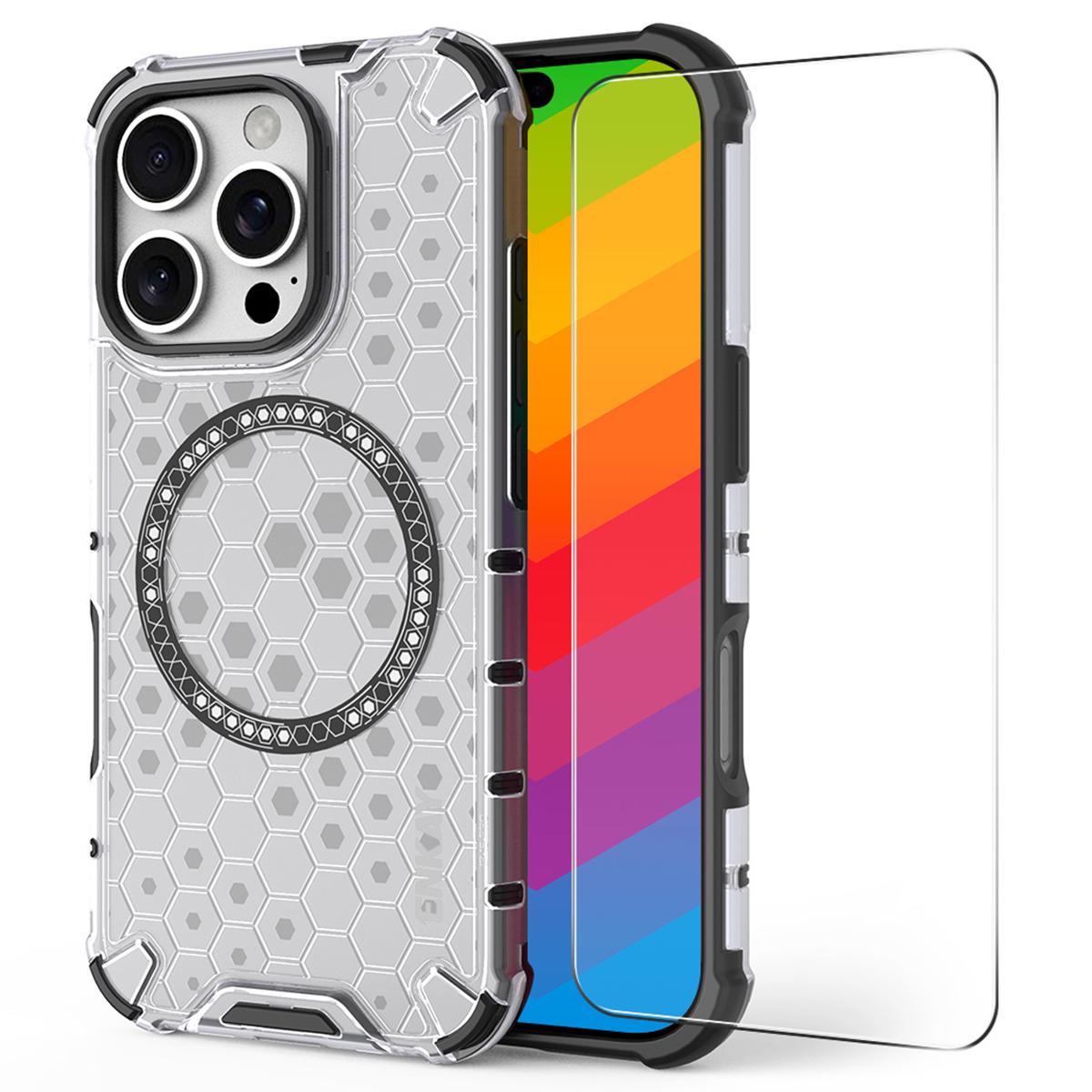 

For iPhone 16 Pro Case Compatible with MagSafe TPU+PC Phone Cover with Screen Film White
