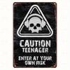 [Gamer'S Choice]  "Caution Teenager Enter At Your Own Risk" Metal Sign - Rustic Wall Decor for Game Room, for Man Cave & Bedr