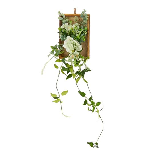 Artificial Plants Wall Decor, Rustic Farmhouse Wall Hanging Planter, Vintage Wood Framed Fake Plants Holder for Indoor Living Room, Kitchen, Bedroom