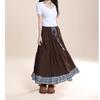Jupe longue plissée à carreaux marron en velours côtelé style japonais grande taille pour femme - Mode Printemps/Automne