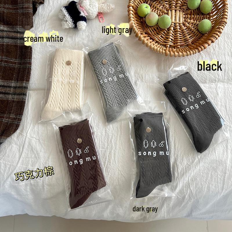 

Носки средней длины Songmu Korean Egg Button Rabbit Wool: Теплые, толстые женские носки для осени и зимы One Size светло-серый