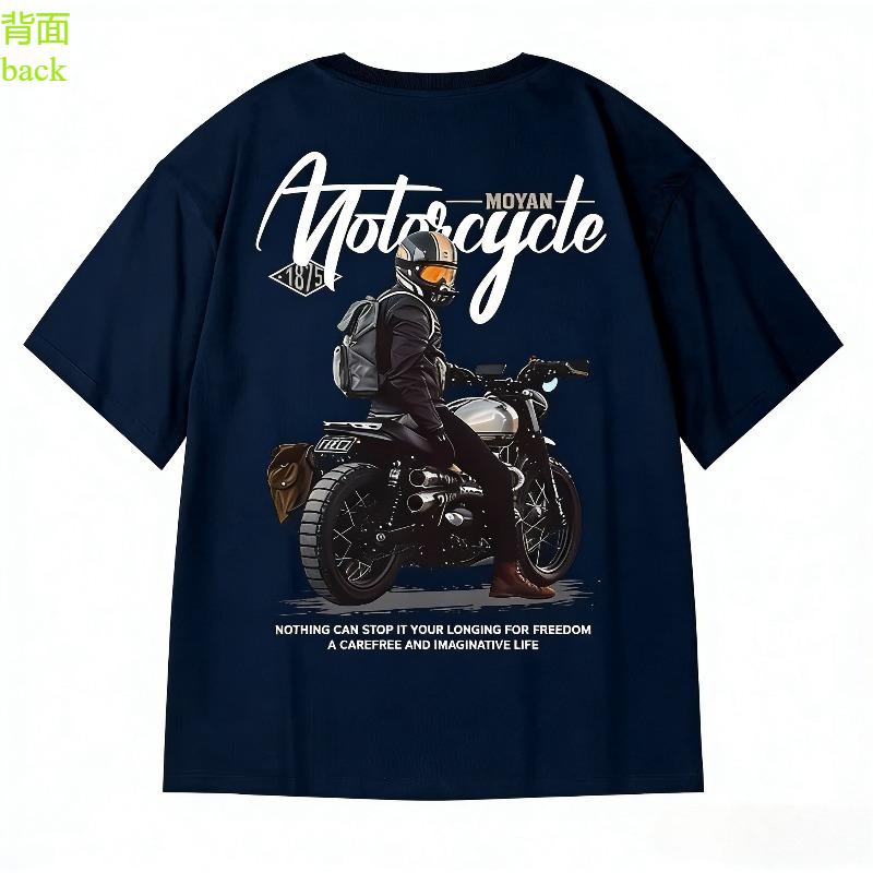 

Men Casual T-shirt Tee Summer 100% Cotton Vintage Motorcycle Loose Top High Street Unisex Style Harajuku Round Neck Short Sleeve 3XL