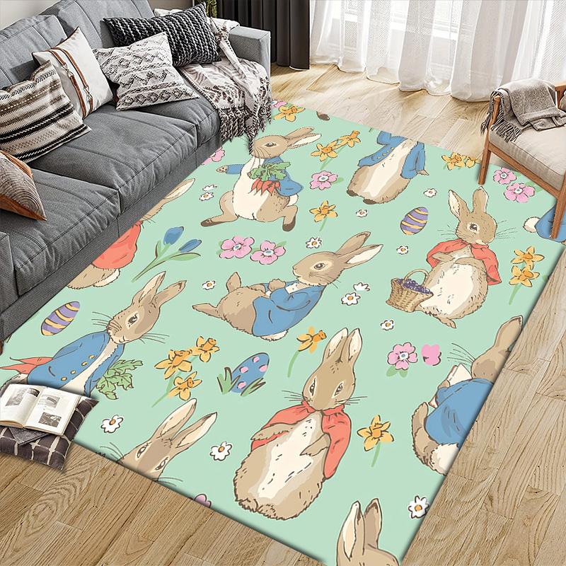 Peter Rabbit Flannel Pattern Square Carpet,Area Rug,Carpet Rug for Living Room Bedroom Sofa Playroom Decor,Non-slip Floor Mat