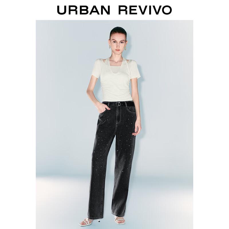 UR Women's Halter-Neck Faux Two-Piece Pleated Short Sleeve T-Shirt