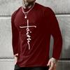 Vintage T Shirt 3D Simple Cross Print Casual Long Sleeve Men's Loose O Neck Comfortable Sweatshirt European Clothing 5Xl