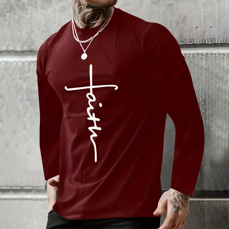 Vintage T Shirt 3D Simple Cross Print Casual Long Sleeve Men's Loose O Neck Comfortable Sweatshirt European Clothing 5Xl