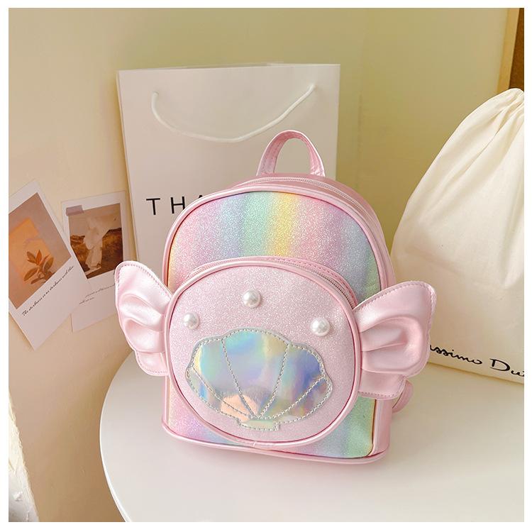 

School bag children trend backpack girl princess cute wings PU small snack bag casual рожевий