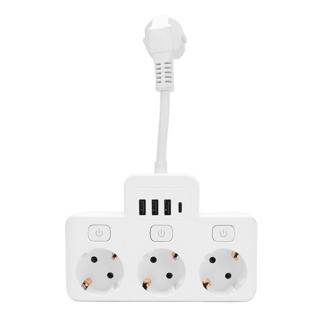 3 Way Power Strip with Switch Surge Protector Flame Retardant Socket Strip Flat Plug with 3 USB 1