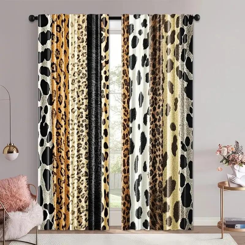 Wild Animal Fur Pattern Printed Curtains Pole Bag Bedroom Living Room Home Decoration Made Of Polyester Area Decor