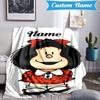 Custom Name Mafalda's Portrait Blanket Lightweight Ideal Bedding Blanket Perfect for Travel, Camping, Living Rooms, Sofas, Christmas Gift