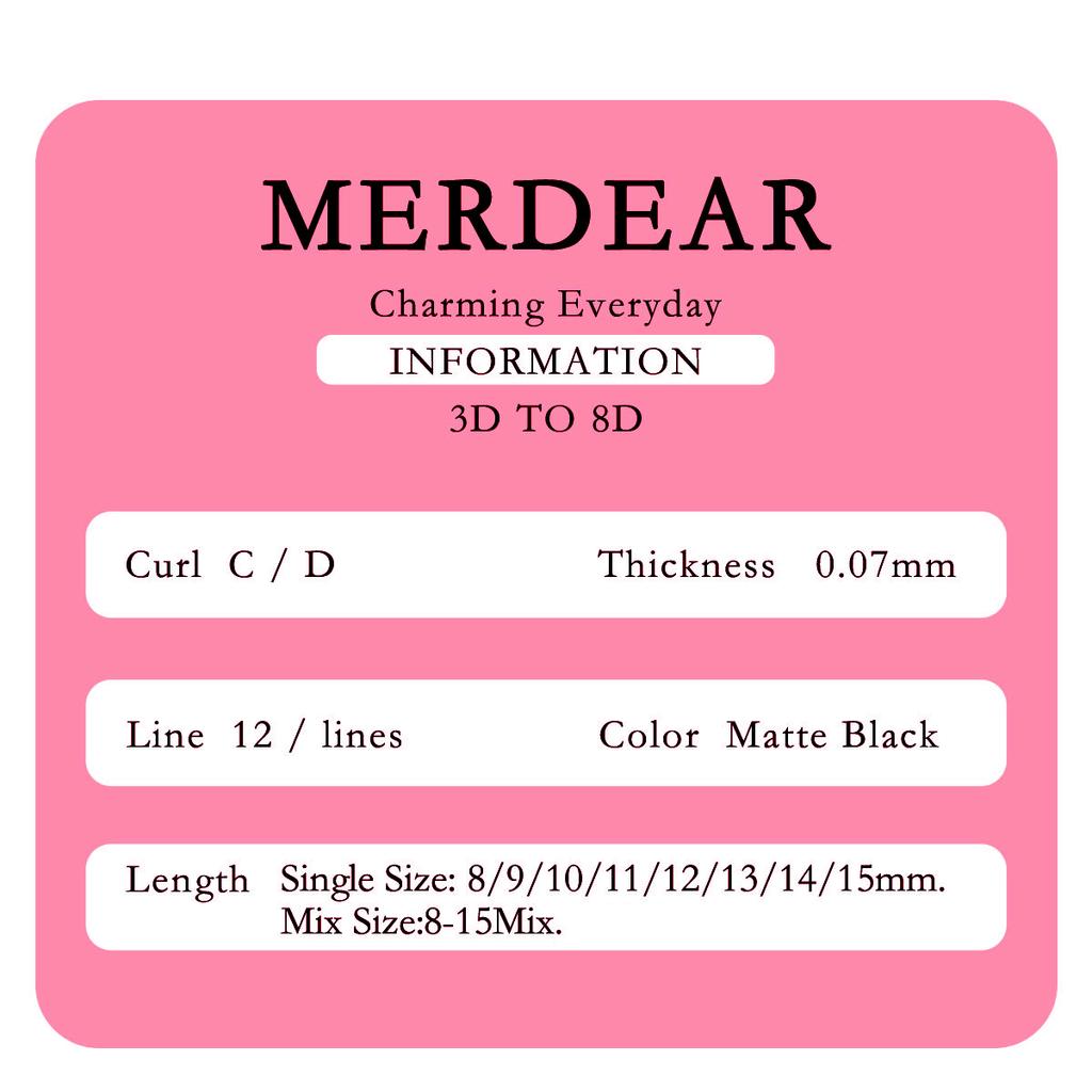 Merrdear U 6D Lashes Extensions Matte Black U Shaped 6D Eyelashes Extensions U Lashes Premade Volume Fans False Eyelashes