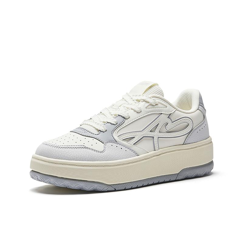 Anta Qingfeng 1 Simple Thick Sole Versatile Non-Slip Wear-Resistant Low-Top Skate Shoes Women Sneaker White Gray 122538035-1