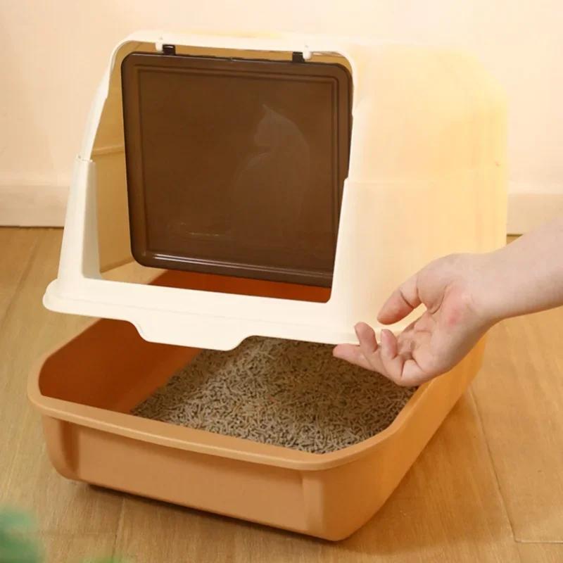 Fully Enclosed Extra Large Cat Litter Box - Foldable Anti-Splash Pet Toilet Dog Cat Bedpan with Litter Scoop Grooming Supplies