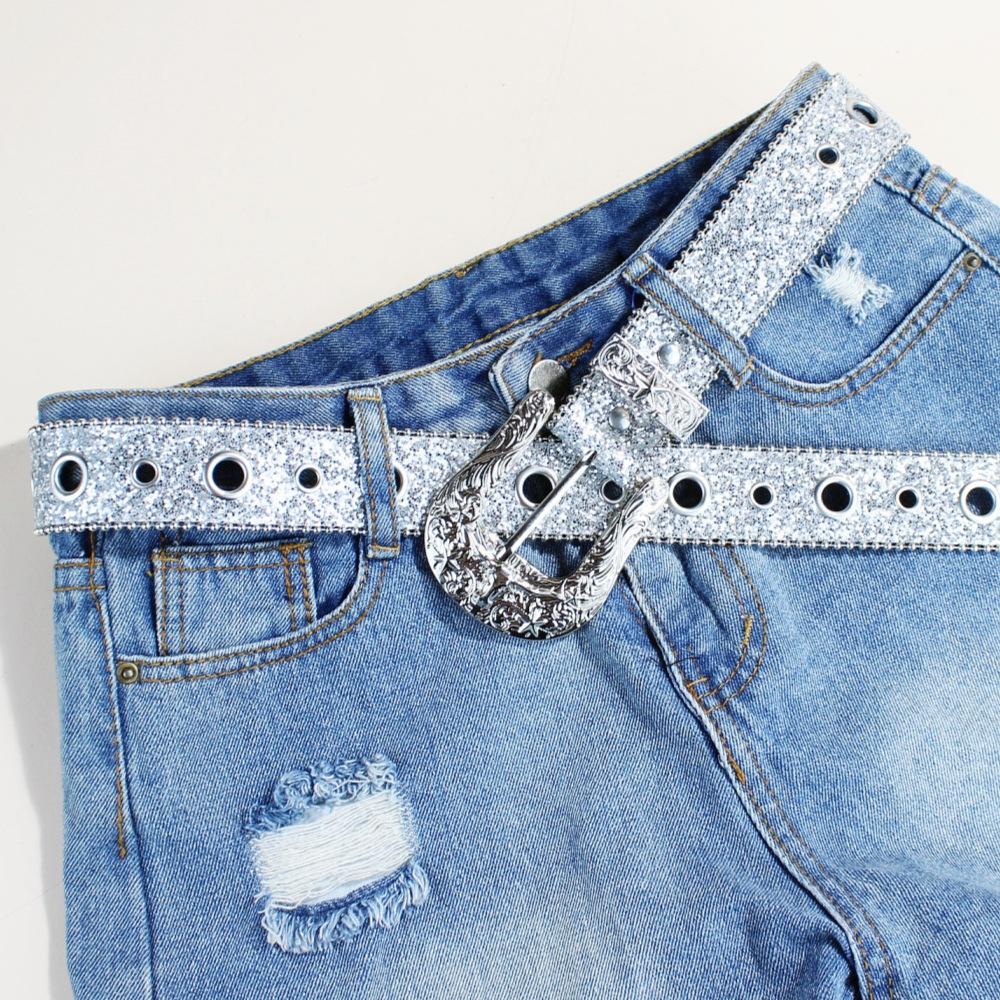 Carved Buckle Belt Female, Personality Design Sense Subculture Punk Pin Buckle Hip Hop Wide Belt