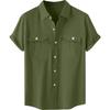 Men's Double Pocket Cotton And Linen Leisure Holiday Short-sleeved Shirt