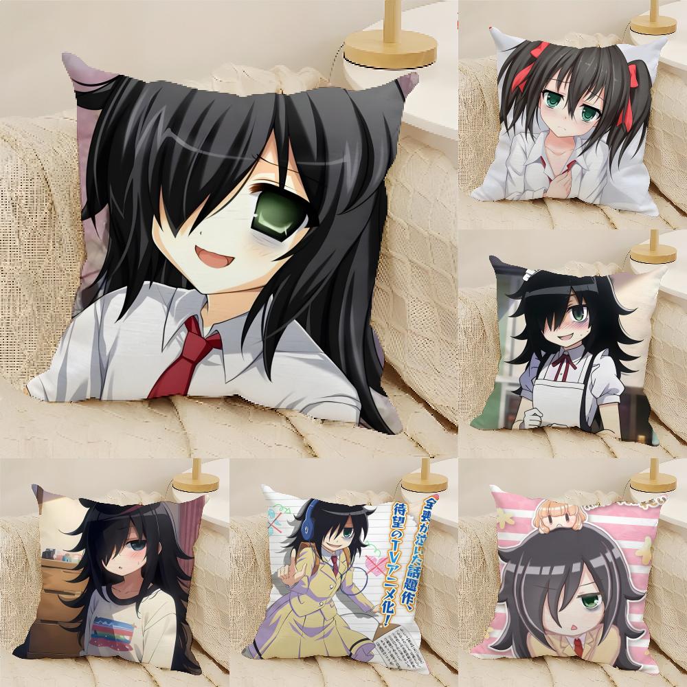 Anime Character Tomoko Kuroki Pillow Case Cotton Linen Fabric Square Zipper Pillowcase Home Decorative Living Room