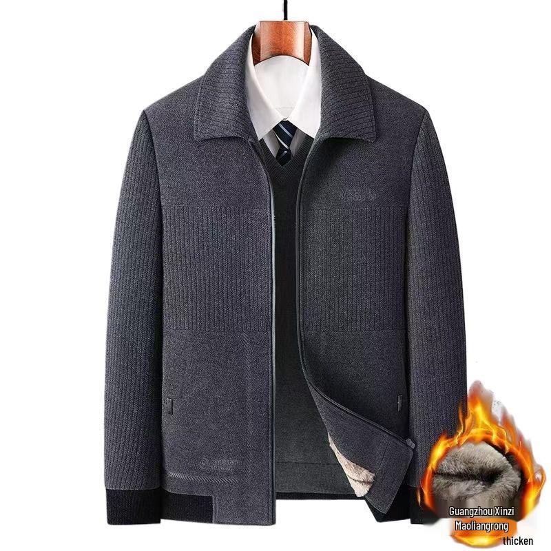 Dad's Velvet Thickened Winter Jacket for Middle-Aged & Elderly Men - Chenille Lapel Woolen Coat