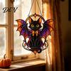 Trick or Treat Party Decor Halloween Bat Cat Suncatcher, Stained Glass Style Acrylic Sun Catcher, Gothic Home Wall Ornament Black Hanging for