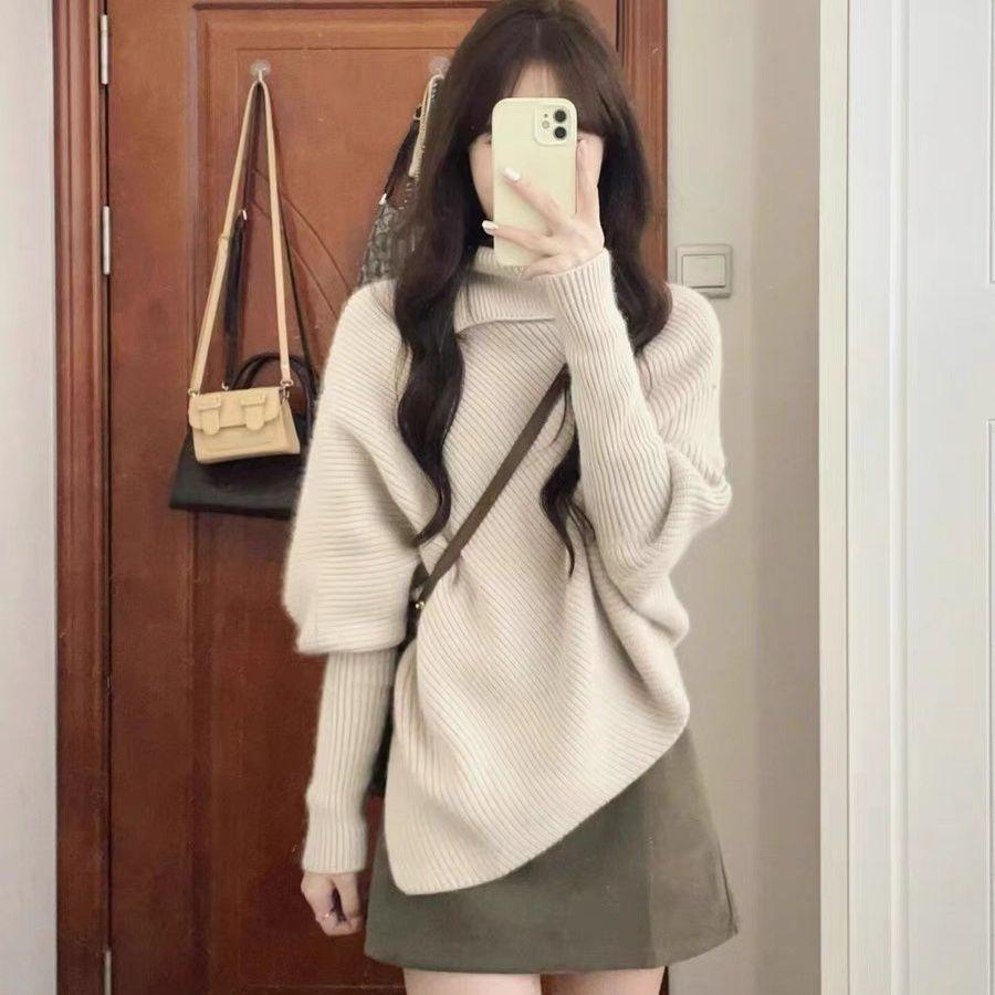 Irregular turtleneck sweater women s design sense niche lazy style Korean high-end sense thickened top S（77-90）