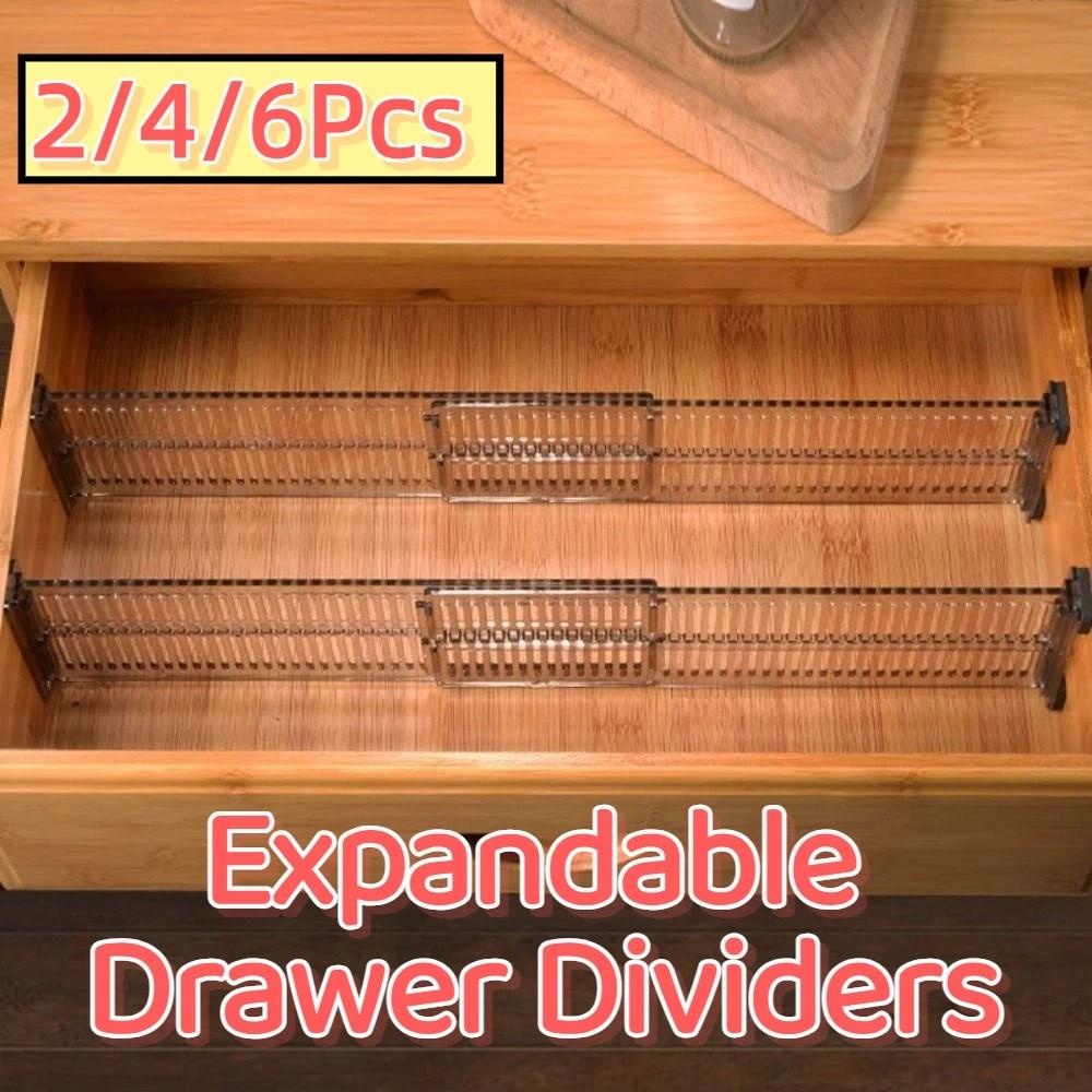 2/4/6Pcs Adjustable Drawer Partition Board Creative Retractable Drawer Separators Kitchen Utensils