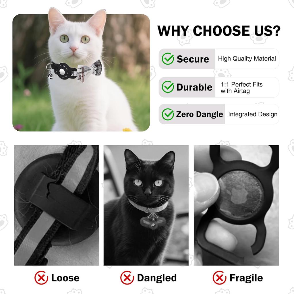 Airtag Cat Collar with Bells and Bowtie -Safety Elastic Band Kitten Collar for Apple Air Tag Holder- Cute GPS Cat Tracker Collars for Girl Boy Cats