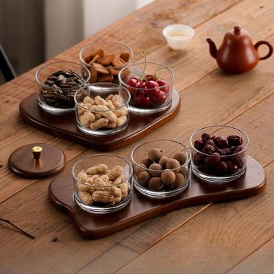 Fruit Tray Living Room Household Acacia Wood Snack Plate Light Luxury High-end Glass Tea Table Candy Division of Dry Fruit Tray
