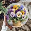 2D Flat Aluminum Wall Art with Three-Color Floral Design Rustic Country Style 7.87 Inches X 7.87 Inches Perfect for Gardens, Farmhouses, Cafes, Front