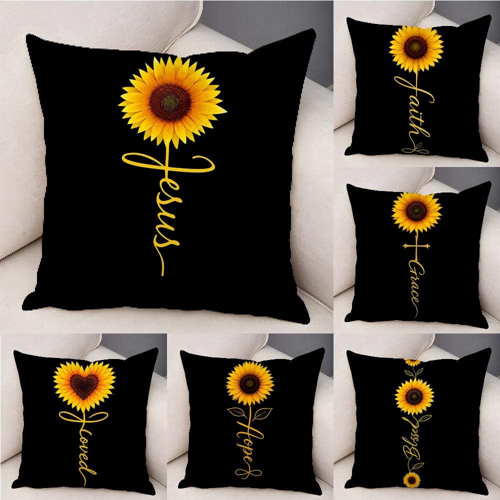 Simple Stylish Sunflower Cushion Cover Natural Linen Organic Fabric DoubleSided Printing Breathable For Decor