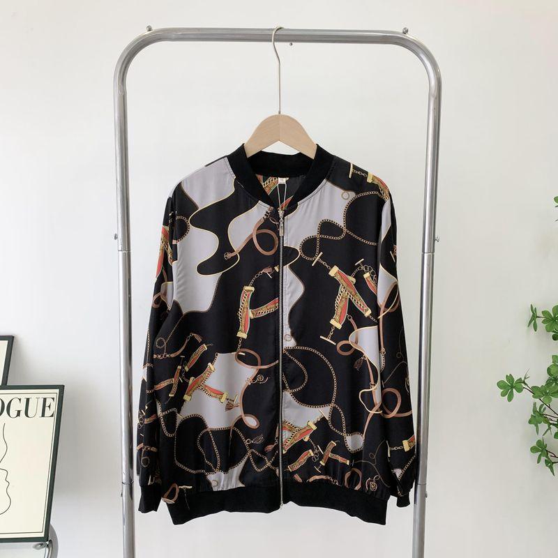 

Western Style Ladieswear Silk Outwear Women s Long-Sleeved Spring and Autumn Clothing Print Plus Size Easiest for Match Jacket New Baseball Uniform Black Gray 4XL