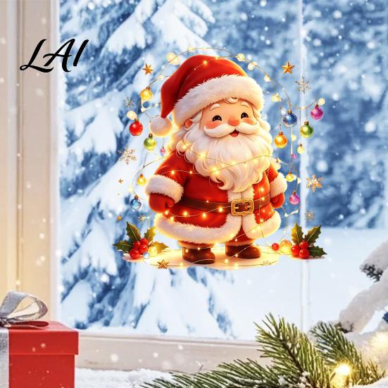 Decorative Holly Patterns Santa Snowman Christmas Static Window Clings Reusable Stickers Holiday Stickers Colorful Home Shop Decorations Glass Door