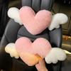 Love Wings Heart-Shaped Plush Car Headrest Neck Pillow Soft Cute Kawaii Car Seat Accessory - Unique Auto Interior Cushion