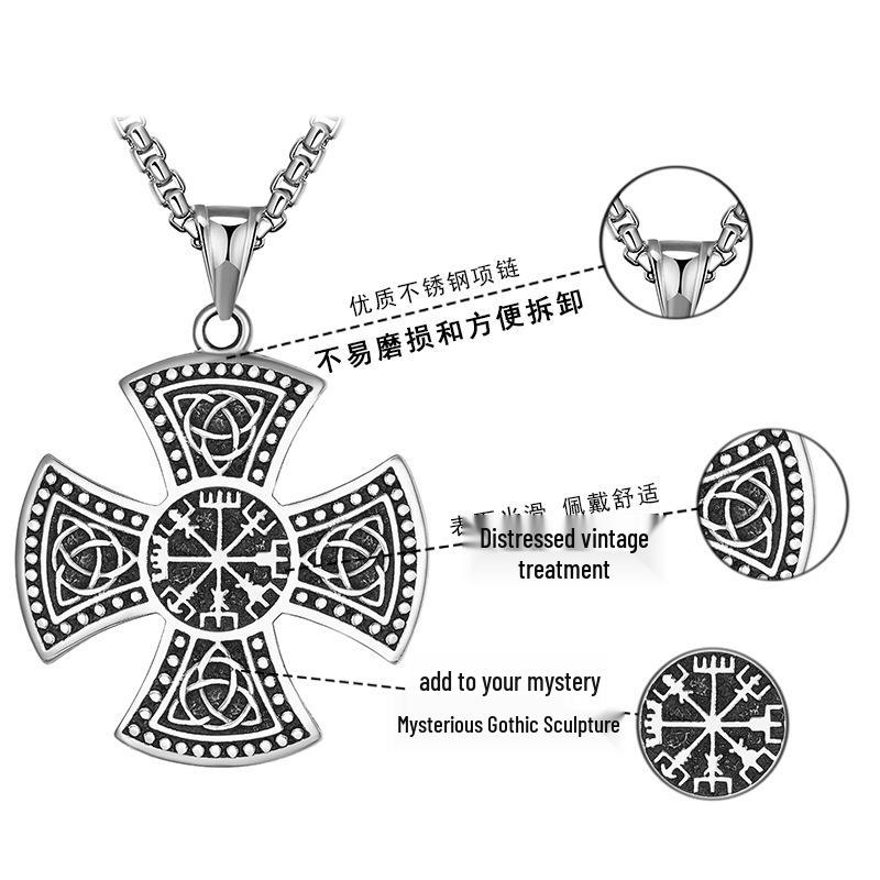 Pendentif Croix Runique Celtique en Acier Titane Européen et Américain Collier pour Homme