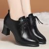 2025 New Lace-up Women's Shoes Medium Heel Single Shoes Non-slip Thick Heel Fashion Spring and Autumn Mother Shoes Women's British Small Leather Shoes