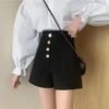 High-Waisted Black A-Line Wide-Leg Shorts - Summer 2024 Korean-Style Fashion for Girls