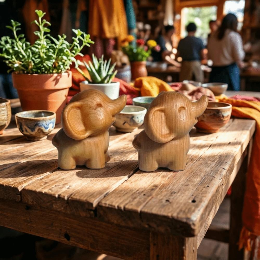 Intricately Carved Hand-Carved Elephant Mini Cute Elephant Figurines Decorative Solid Wood Wooden Elephant Statues
