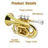Yinfente B Flat Pocket Trumpet for Includes Student Cleaning 7C Hard and White Glove Beginners, Cloth, Silver-Plated Mouthpiece, Case, (Gold)