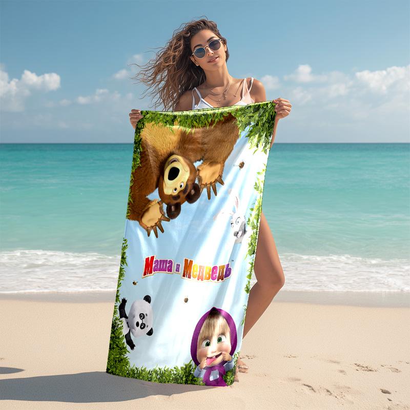 Fairy tale cute cartoon Masha and the Bear beach towel, outdoor camping beach towel for vacation swimming, outdoor pool, absorbent bath towel, H3