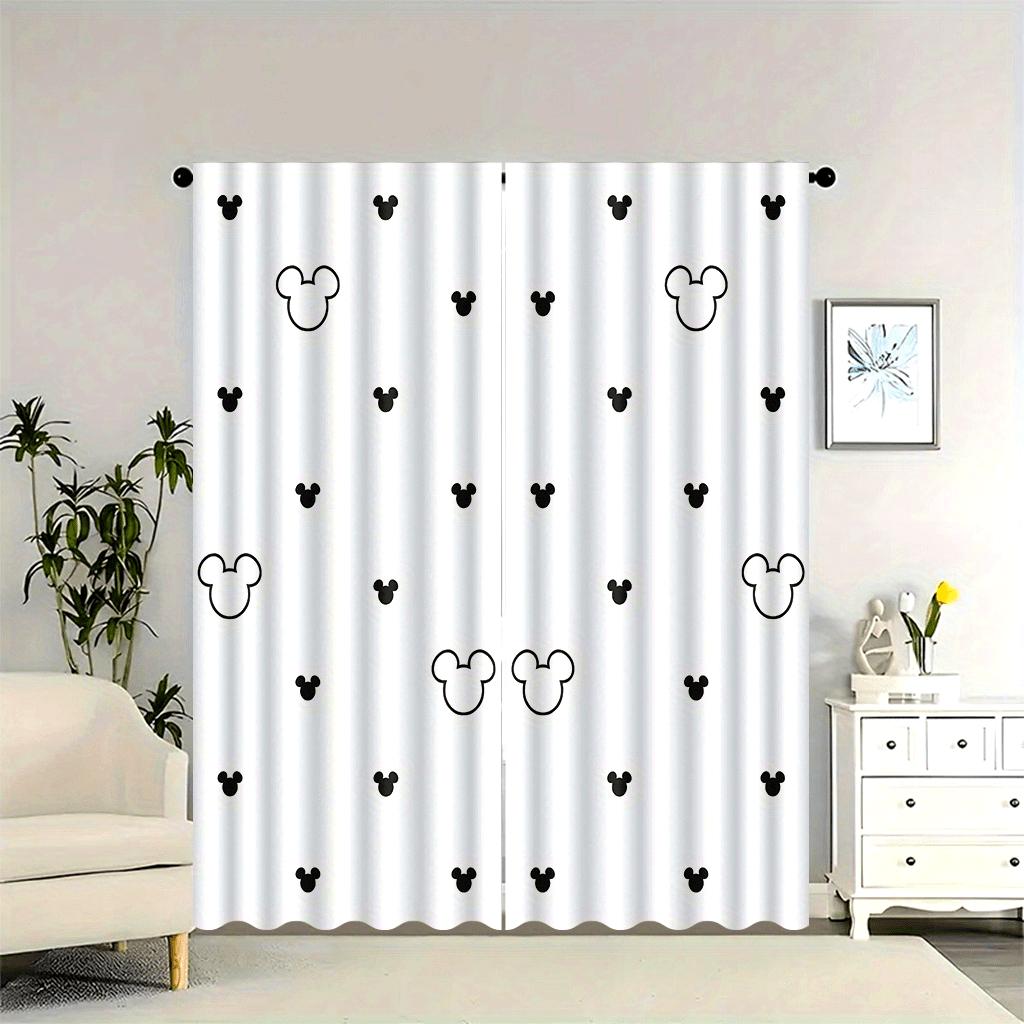 

2Pc Black And White Mickey Mouse Patterned Curtains, Made Of Polyester, Machine Washable, Suitable For Bedrooms And Living Rooms W60H190(CM)-1 Pcs