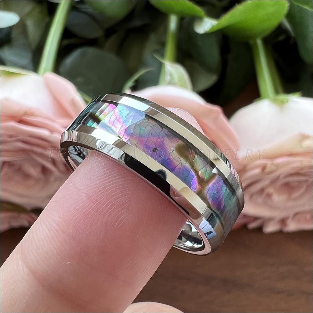 

Кольцо из карбида вольфрама 6/8 мм для мужчин и женщин, обручальное кольцо, инкрустация перламутром, полированное, блестящее, куполообразное, удобная посадка 5