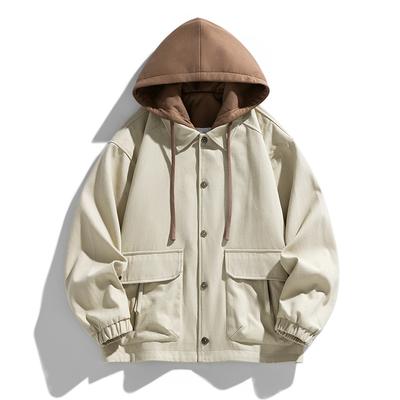 Autumn and Winter New Hooded Baseball Uniform Men's Jacket Fake Two-piece Set Casual Loose Versatile Couple Coat