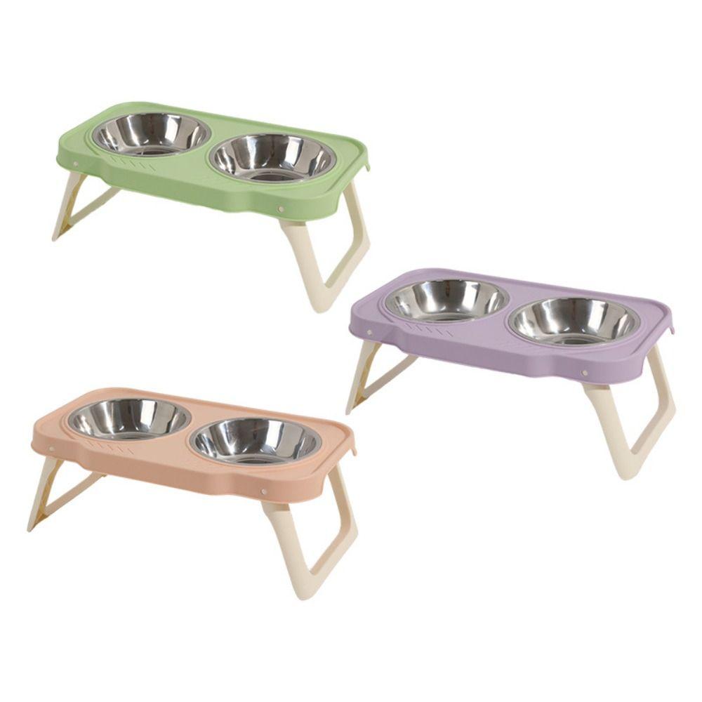 Double Bowls Pet High Footed Bowl Non-Slip Pet Water Feeder Container Dog Accessories