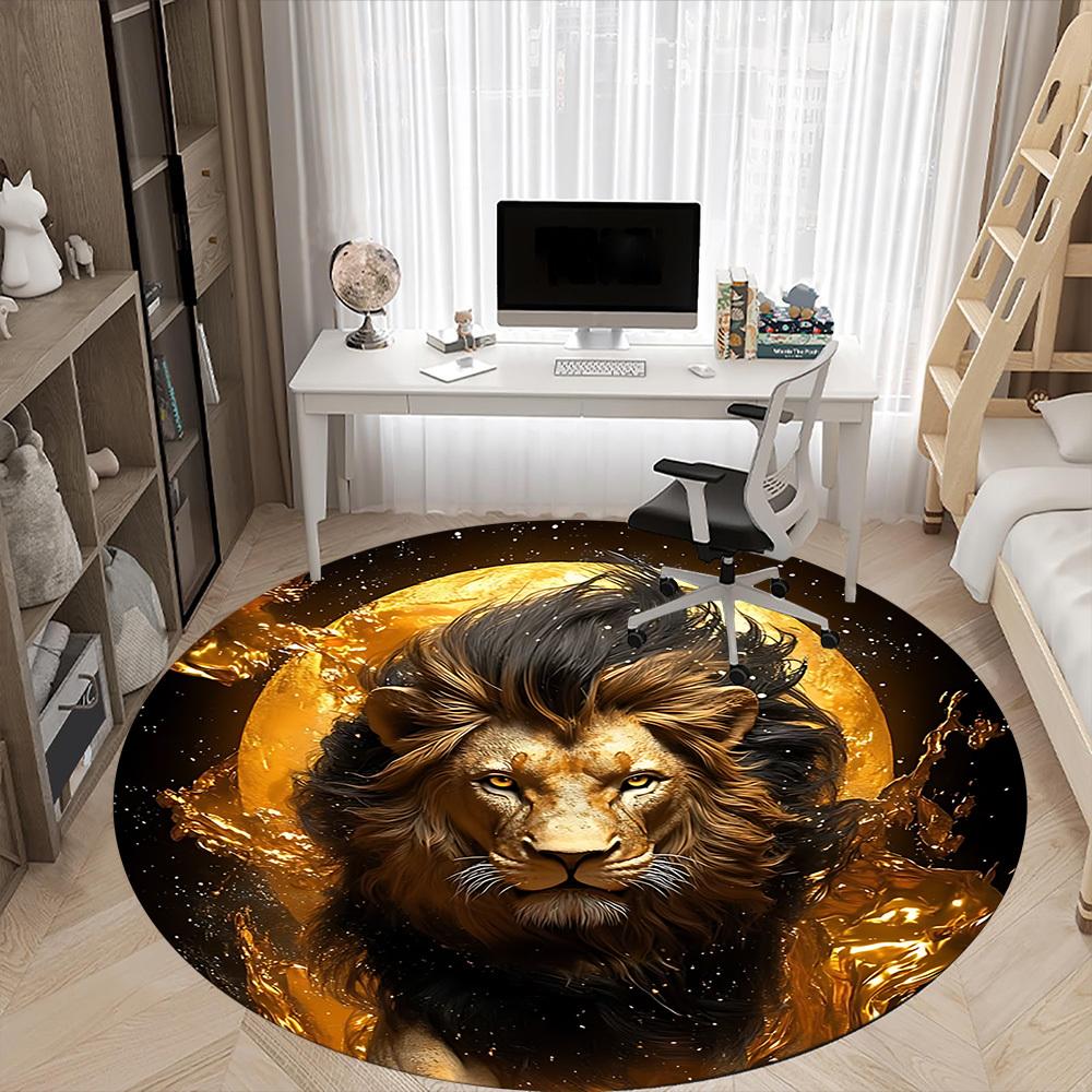1pc Lion Moon Office Round Area Rug, Indoor Mat Suitable ForOffice, Under Office Chairs Bedroom Living Room Home Decor, Room Deco,  N71