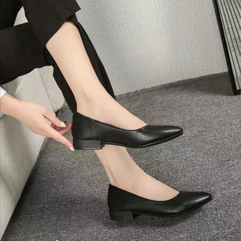 Pointed Toe Flat Shoes Soft Leather Soft Sole Work Ladies All-match Low Heel Shallow Mouth Women's Shoes