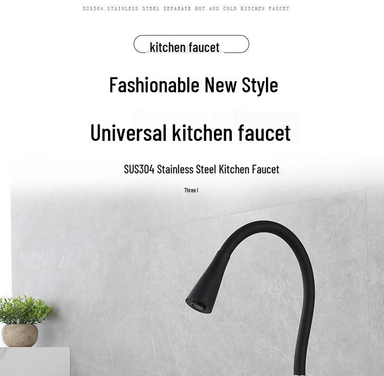 Hot Selling Kitchen Faucet: Silicone Flexible Hose, 360° Rotating Stainless Steel, Cold and Hot Water