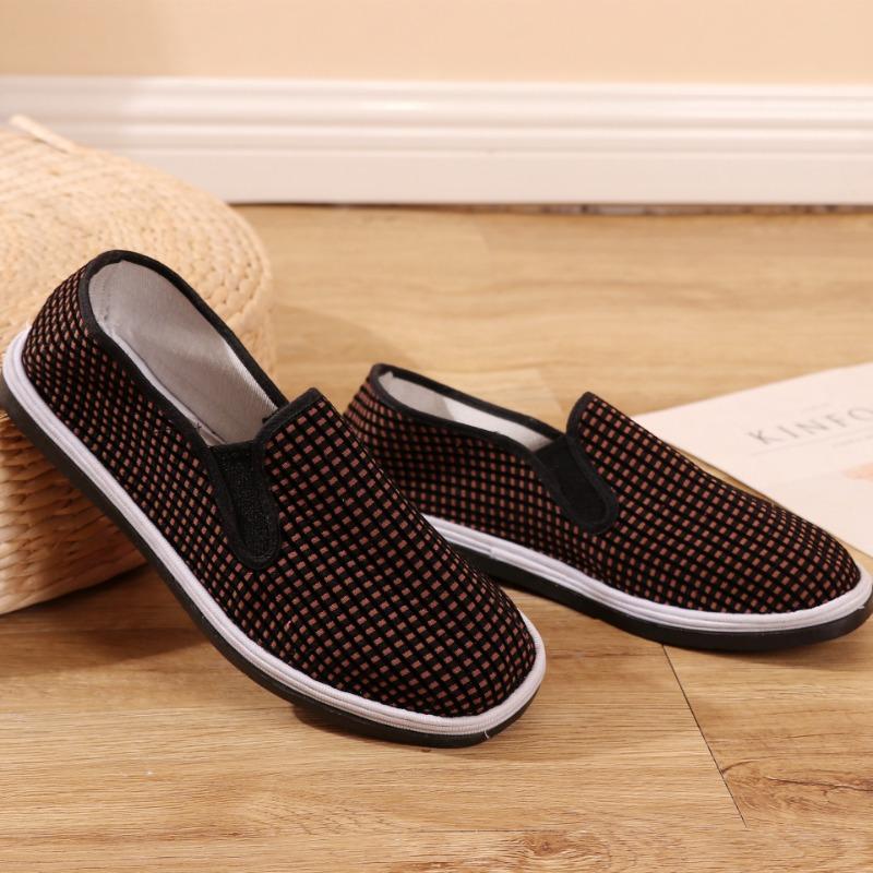 Old Beijing cloth shoes, rubber-soled women's elastic cloth shoes, red grid coffee grid traditional canvas shoes