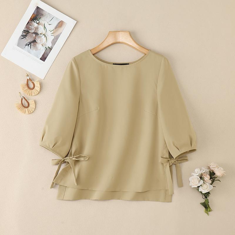 

ZANZEA Женская повседневная блузка с круглым вырезом, однотонная, с рукавами 3/4