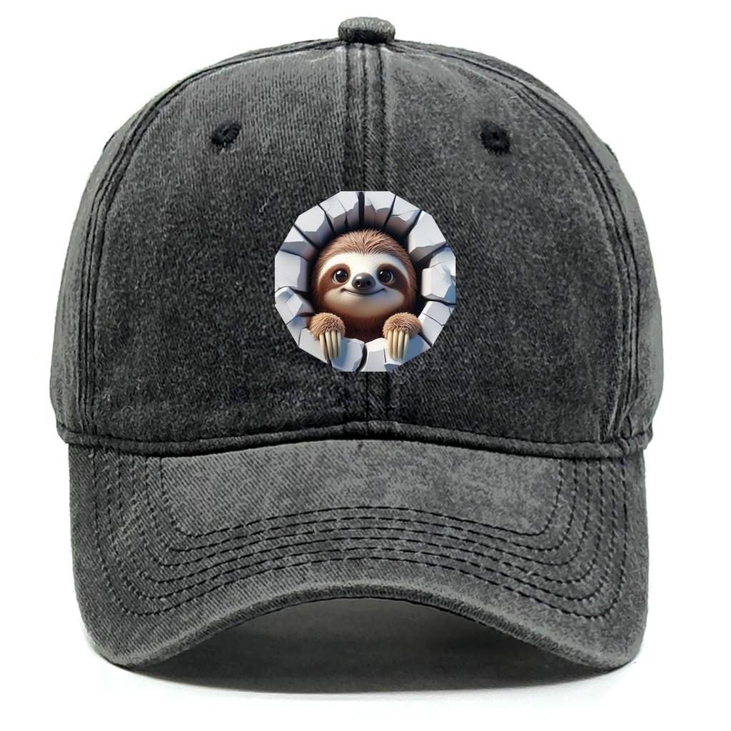 Smiling Sloth Print Adjustable Baseball Hat, Animal Trucker Hat Sporting Headwear Sun Protection Unisex Snapback Baseball Hat